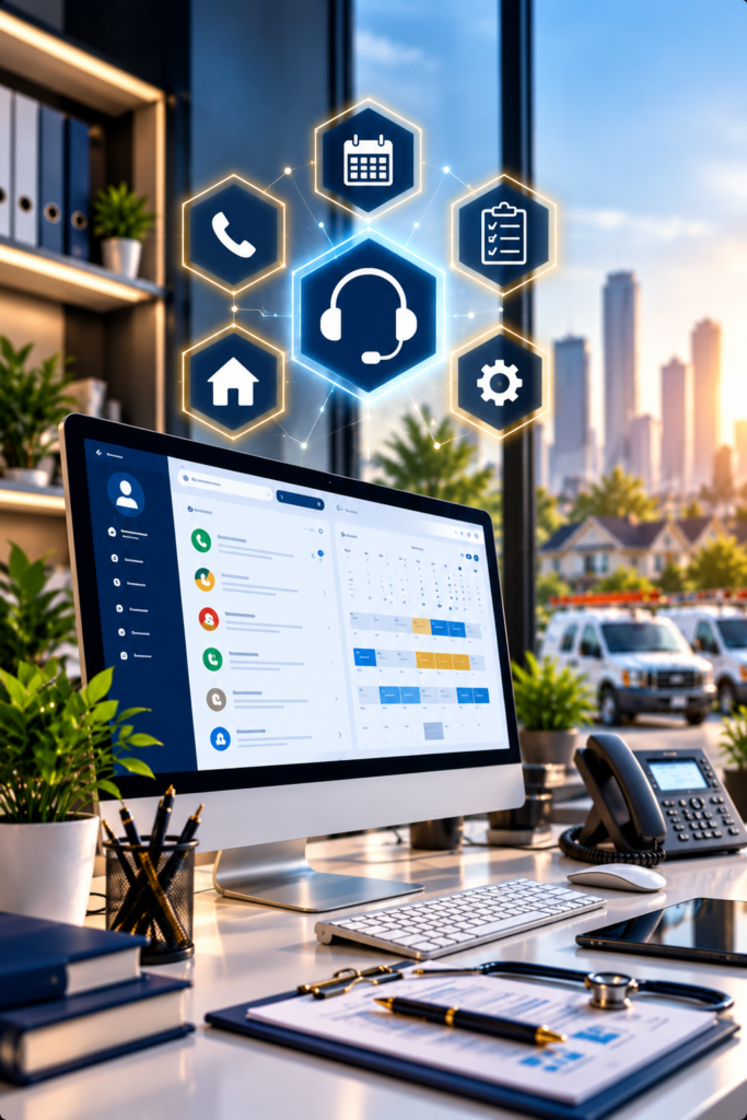 Home service call answering and appointment coordination workspace